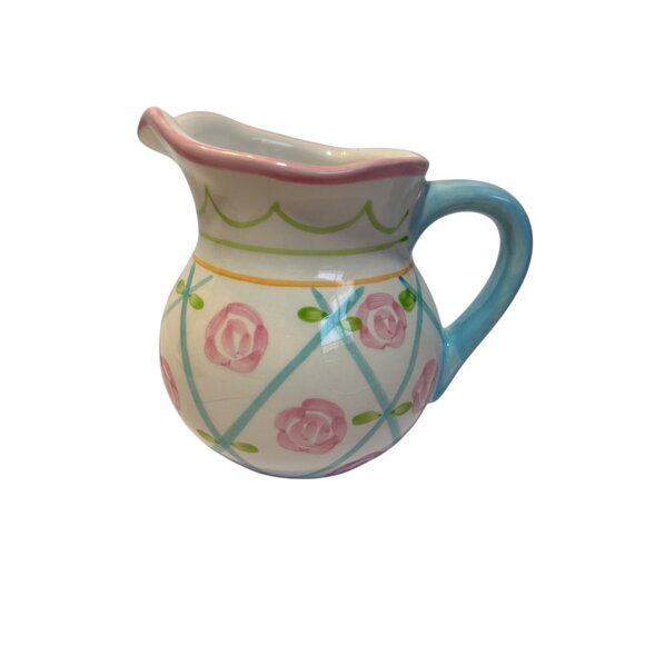 Easter Bunny Sugar & Creamer Set Hand-Painted Floral Ceramic Microwave & Dishwas - Picture 9 of 13